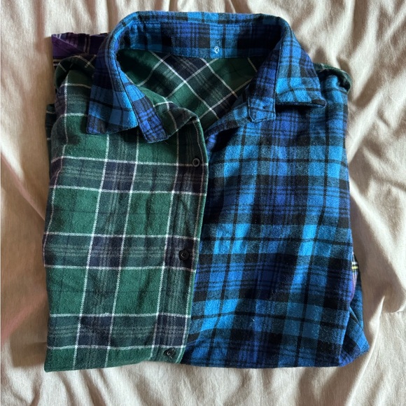 Colorful color block plaid cozy button up flannel shirt - Picture 6 of 6